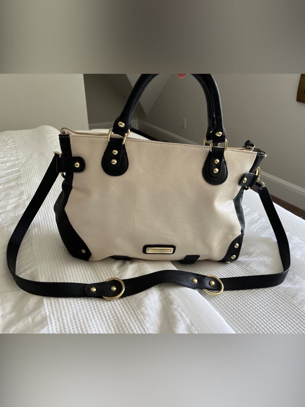 Steve Madden Cream and Black Shoulder Satchel